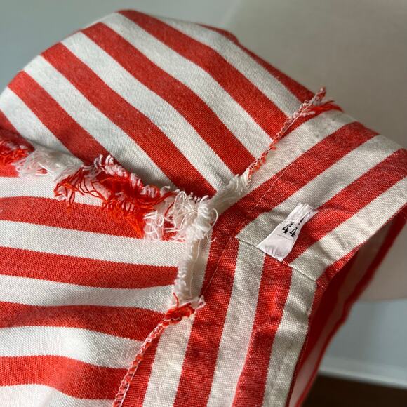 Vintage 70s Chevron Midi Skirt Red‎ White A-Line Canvas Cotton // Size Medium - Picture 4 of 4